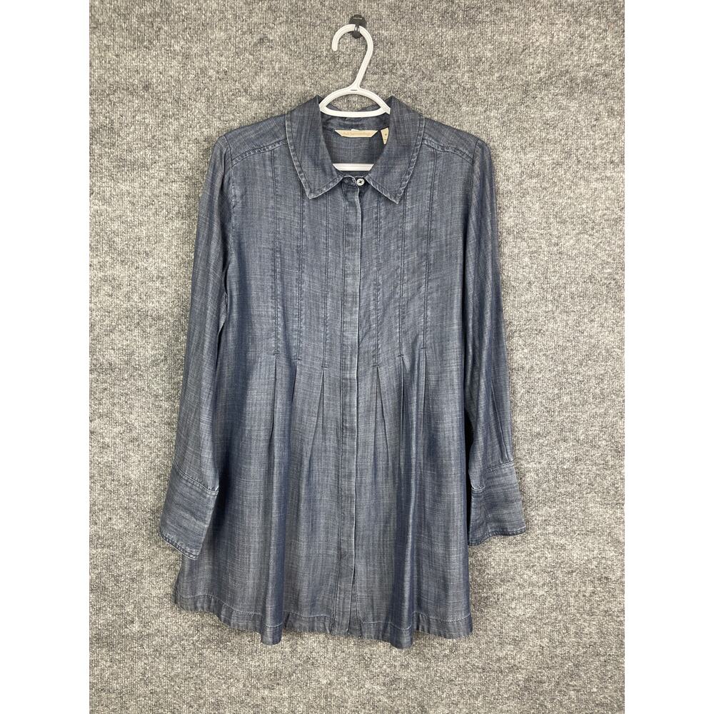 Soft Surroundings Denim Dark Chambray Long Sleeve Button Front Tunic Top Medium